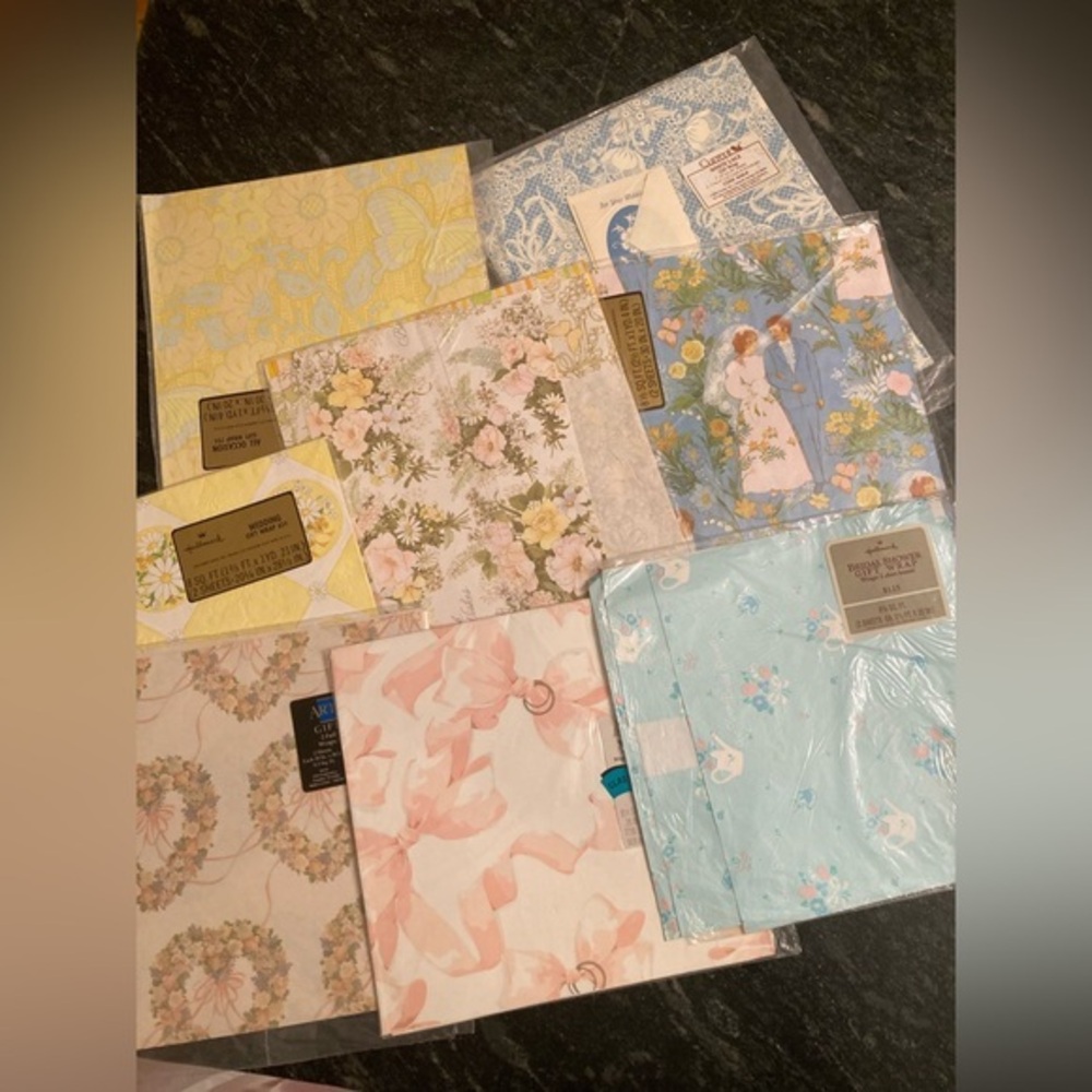 VTG Wedding Wrapping Paper Wraps Gift Sheets & Pieces Ephemera Bridal Shower Lot
